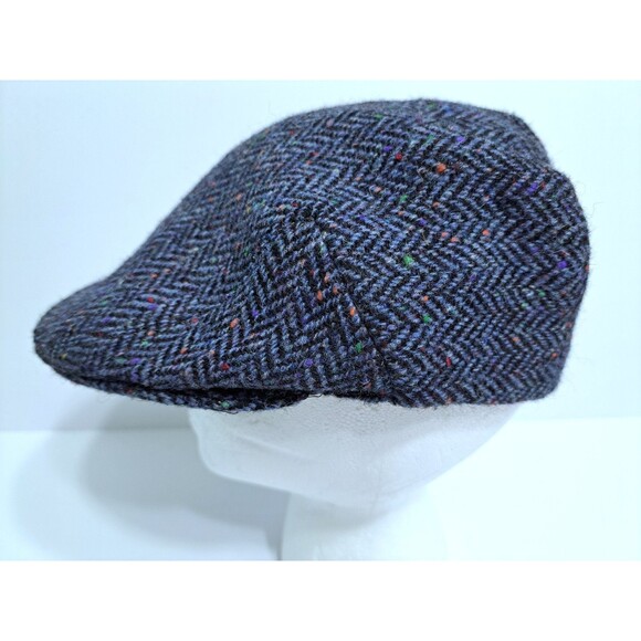 Donegal Tweed Newsboy Cap Speckled Ireland Vintage Shandon Herringbone Hat Blue - Picture 2 of 7